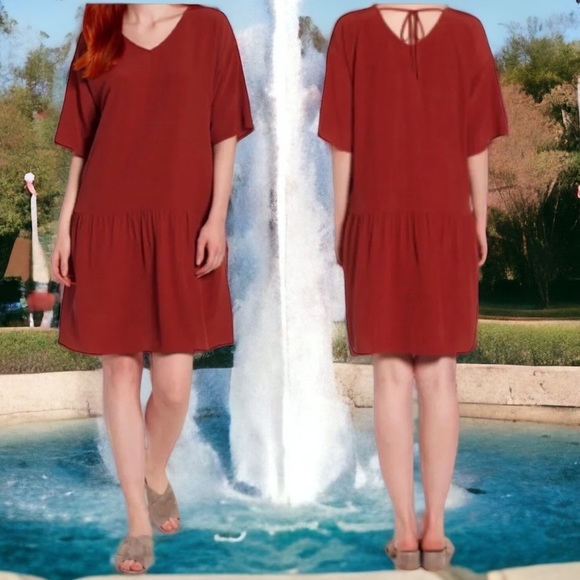 Eileen Fisher Dresses & Skirts - $268 Eileen Fisher Back Tie Dress XSMALL 2 4 Russet Brown Cool Breezy Drop Waist